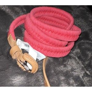 Talbots Genuine Leather Belt Braided Pink Cotton Woven Womens Plus Sz 3X New